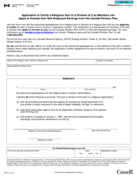 Document preview: Form CPT17 Application to Certify a Religious Sect or a Division of It so Members Can Apply to Exempt Their Self-employed Earnings From the Canada Pension Plan - Canada