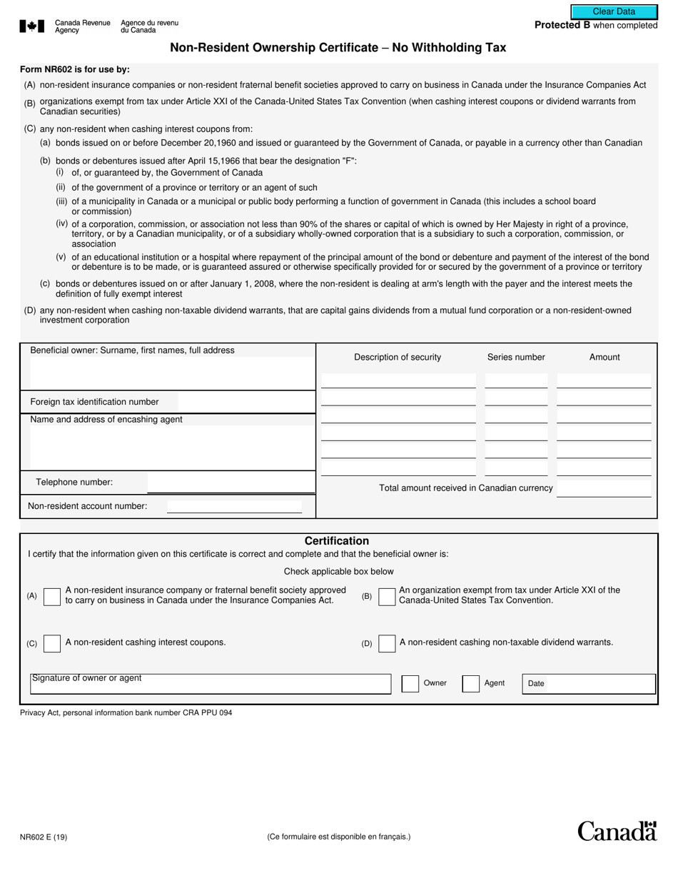 Form NR602 Fill Out, Sign Online and Download Fillable PDF, Canada Templateroller Form NR602 Fill Out, Sign Online and Download Fillable PDF, Canada Templateroller