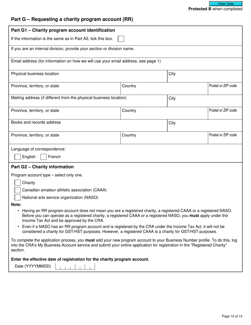 Form RC1 Request for a Business Number and Certain Program Accounts - Canada, Page 12