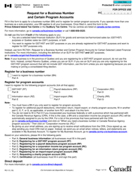 Form RC1 Request for a Business Number and Certain Program Accounts - Canada