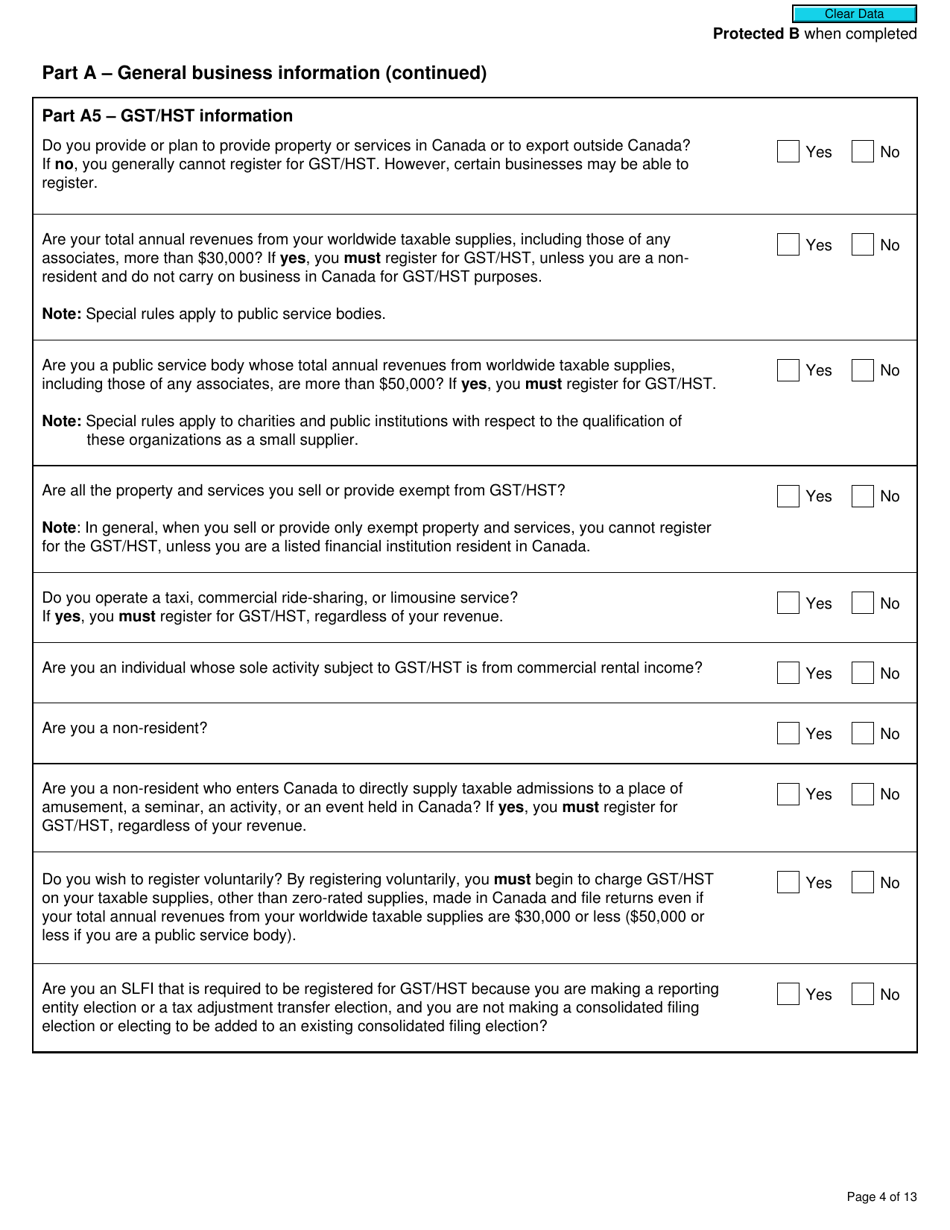 Form RC1 Request for a Business Number and Certain Program Accounts - Canada, Page 4