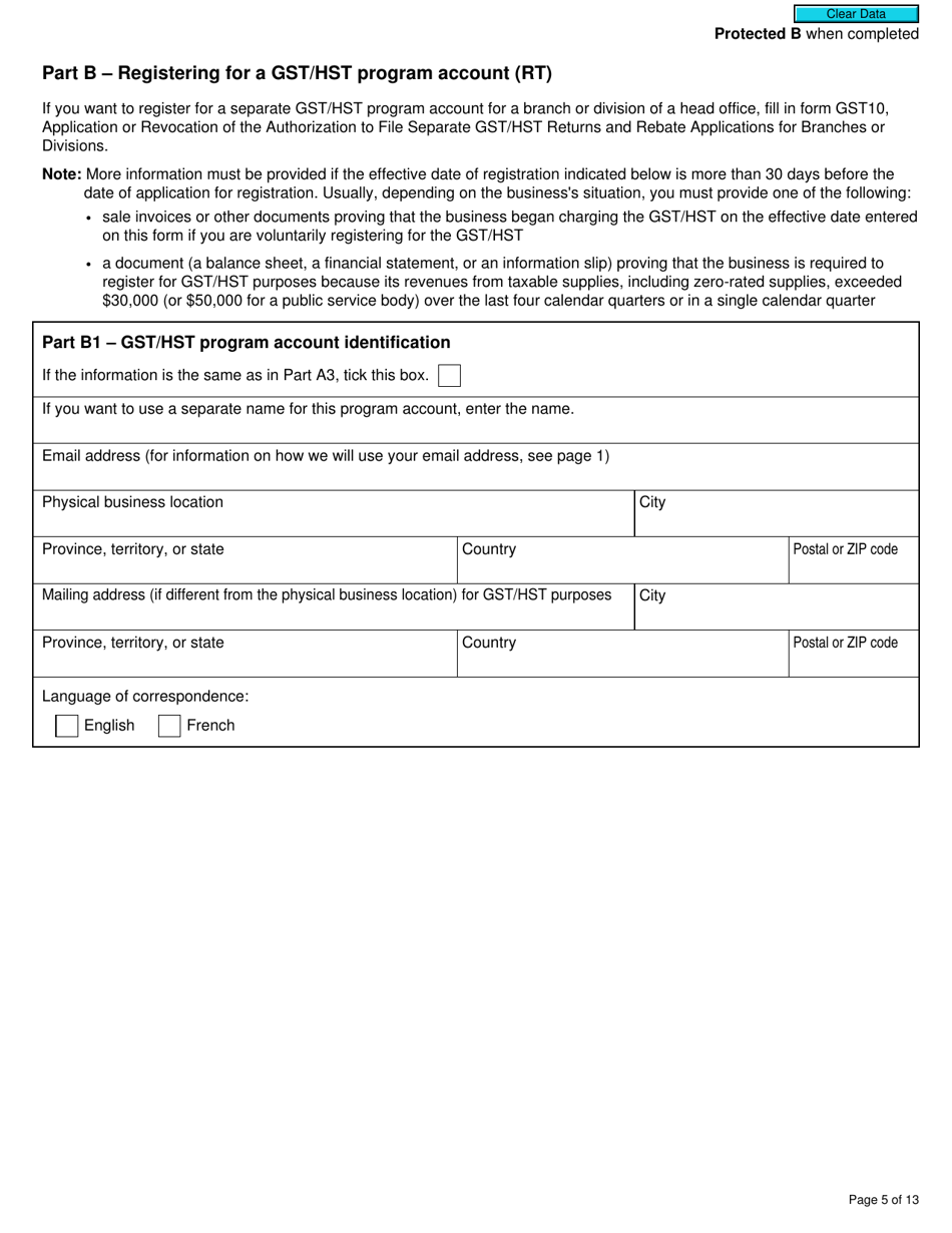 Form RC1 Request for a Business Number and Certain Program Accounts - Canada, Page 5