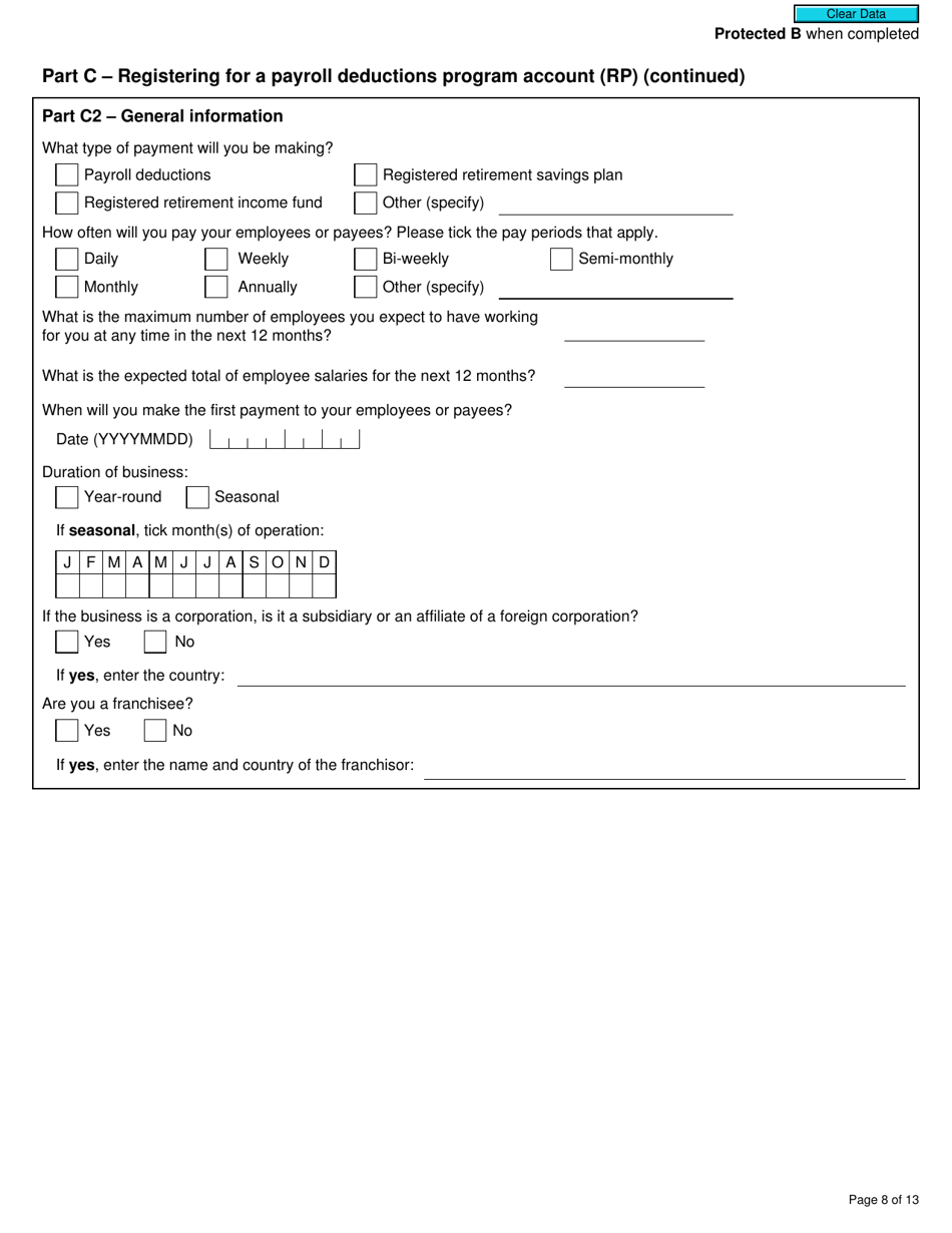Form RC1 Request for a Business Number and Certain Program Accounts - Canada, Page 8