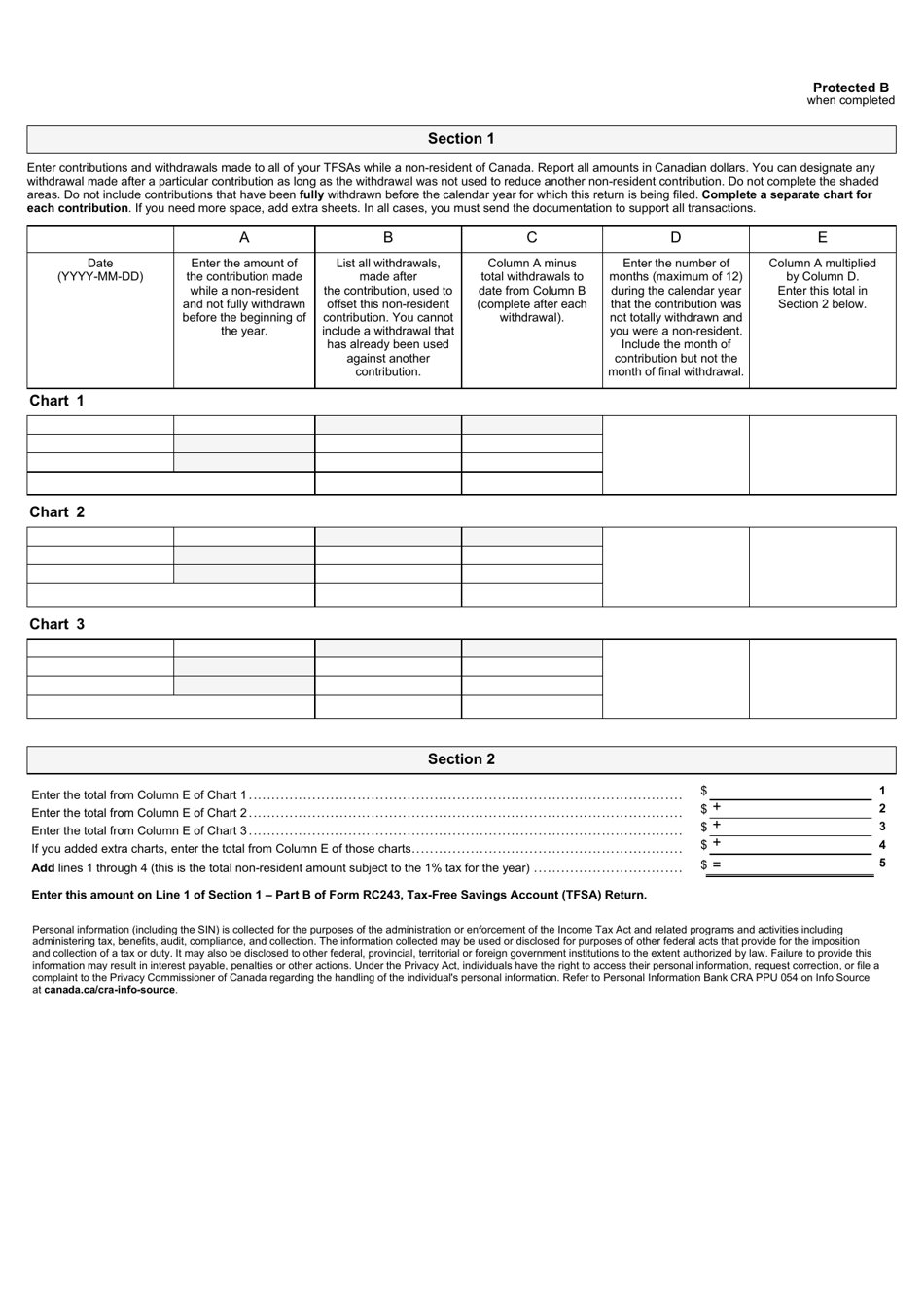 Form RC243 Schedule B Non-resident Contributions to a Tax-Free Savings Account (Tfsa) - Canada, Page 2