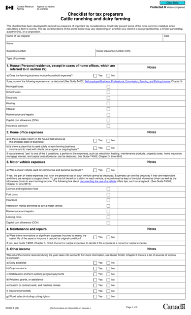 Form RC602 Checklist for Tax Preparers - Cattle Ranching and Dairy Farming - Canada