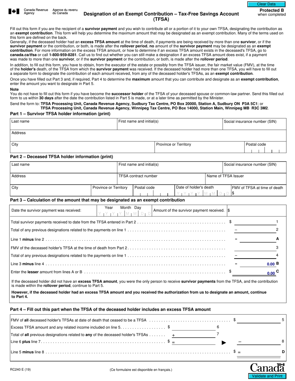 Form RC240 - Fill Out, Sign Online and Download Fillable PDF, Canada ...