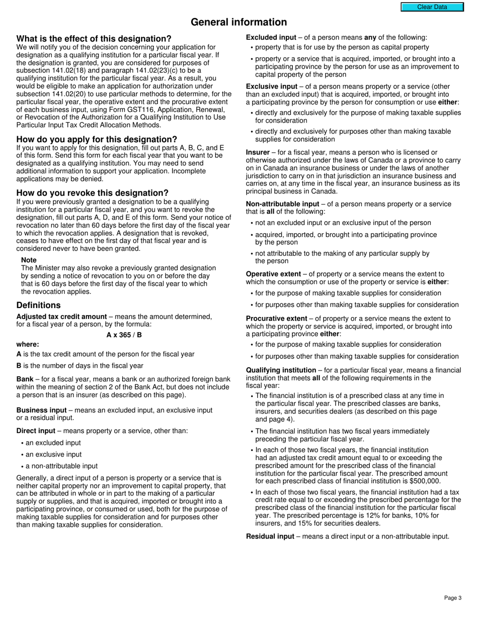 Form RC4521 Application for a Financial Institution of a Prescribed Class to Be Designated as a Qualifying Institution or Revocation of a Previously Granted Designation - Canada, Page 3
