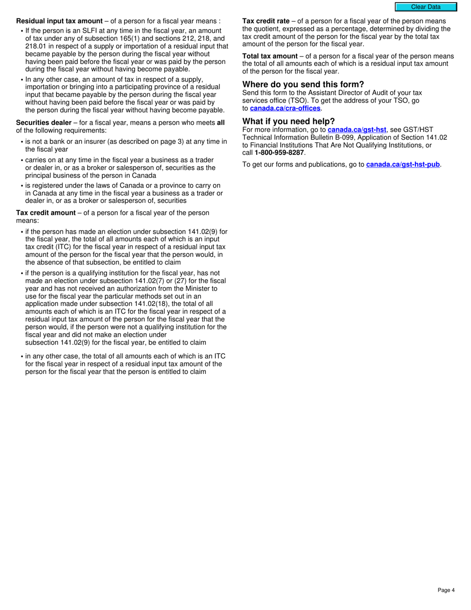 Form RC4521 Application for a Financial Institution of a Prescribed Class to Be Designated as a Qualifying Institution or Revocation of a Previously Granted Designation - Canada, Page 4