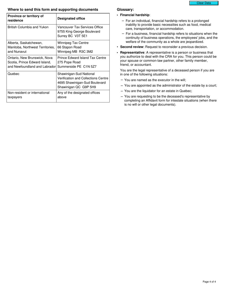 Form RC4288 Request for Taxpayer Relief - Cancel or Waive Penalties or Interest - Canada, Page 4