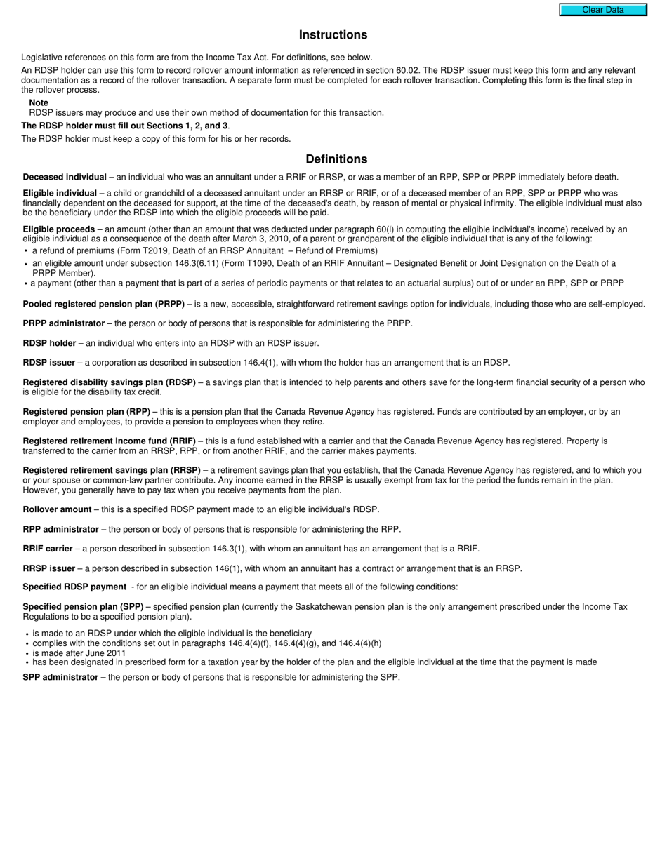 Form RC4625 Rollover to a Registered Disability Savings Plan (Rdsp) Under Paragraph 60(M) - Canada, Page 2