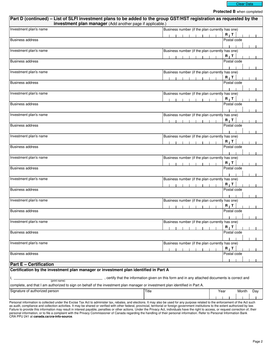 Form RC4602-1 Request to Be Added to a Group Gst / Hst Registration for Selected Listed Financial Institutions With Consolidated Filing - Canada, Page 2