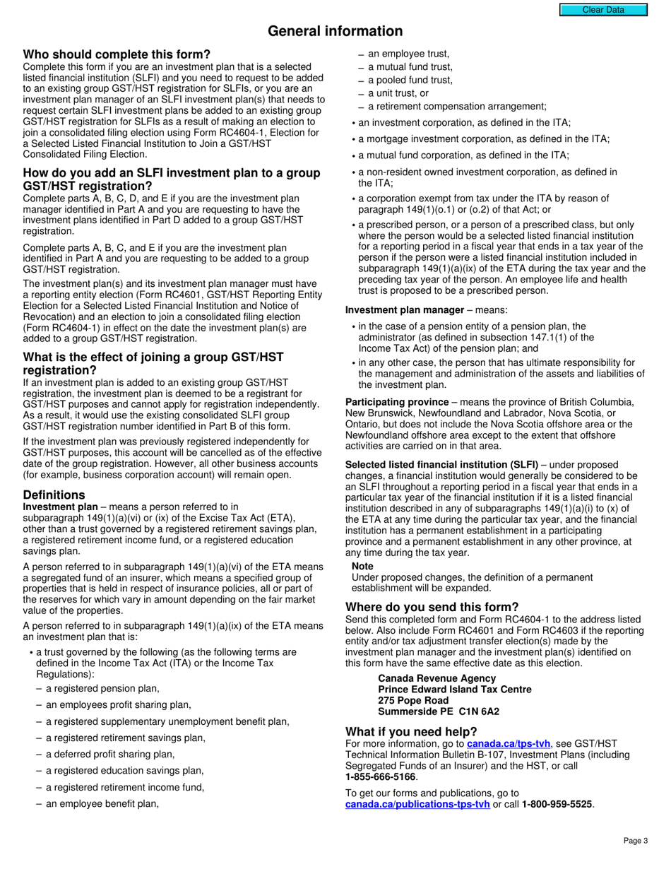 Form RC4602-1 Request to Be Added to a Group Gst / Hst Registration for Selected Listed Financial Institutions With Consolidated Filing - Canada, Page 3