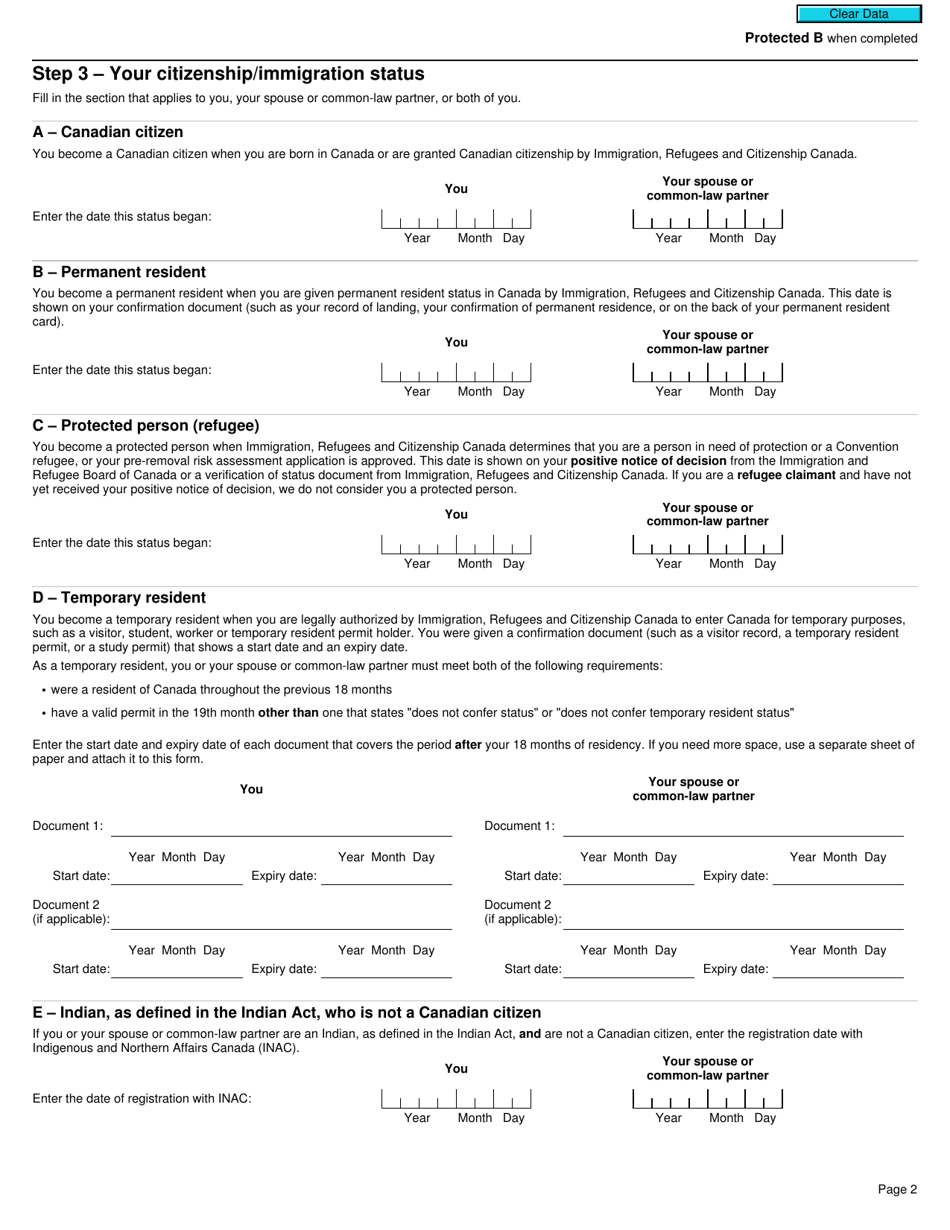 Form RC66SCH Status in Canada and Income Information for the Canada Child Benefits Application - Canada, Page 2