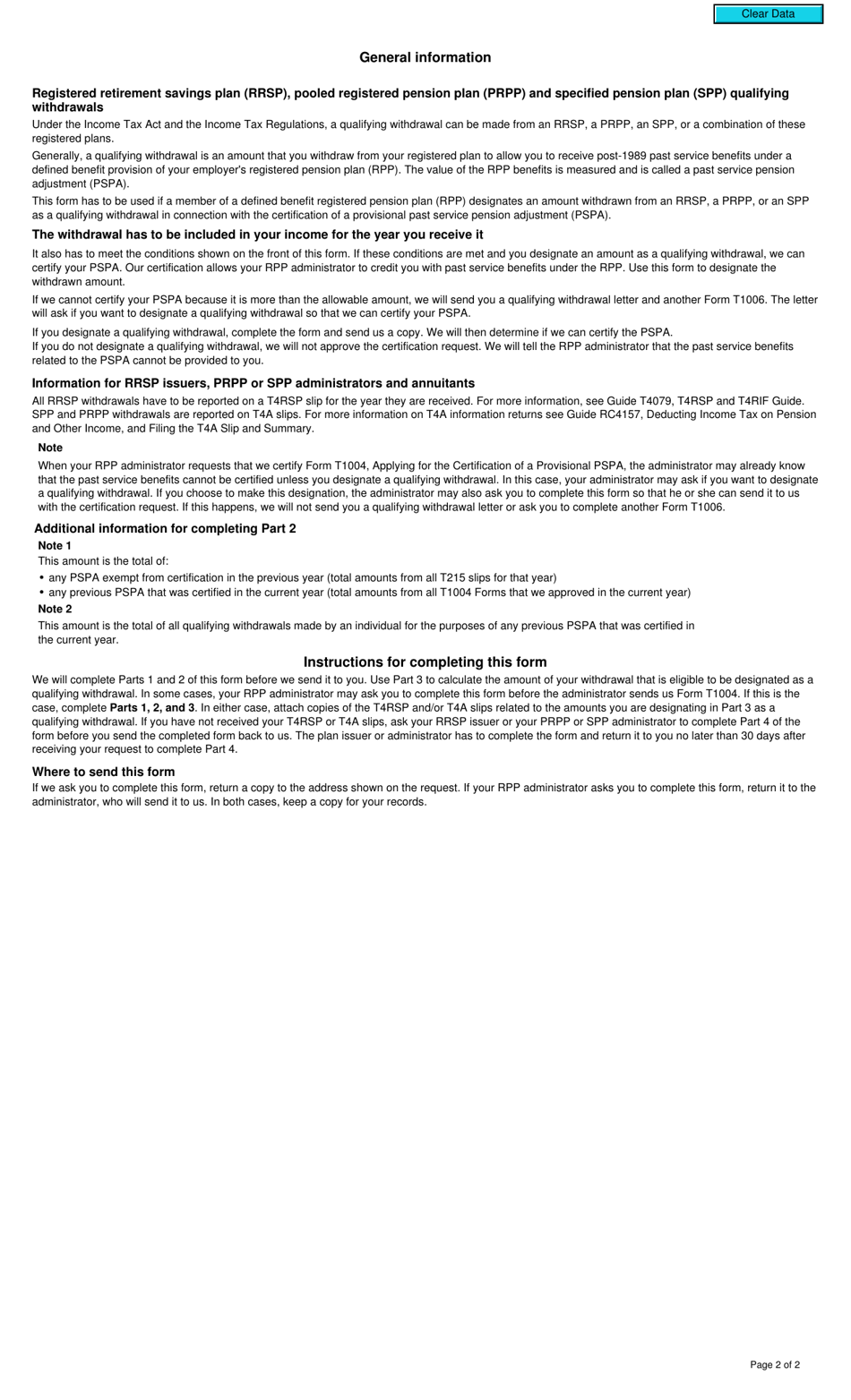 Form T1006 Designating an Rrsp, an Prpp or an Spp Withdrawal as a Qualifying Withdrawal - Canada, Page 2