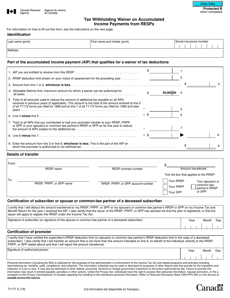 Form T1171 Download Fillable PDF or Fill Online Tax Withholding Waiver ...