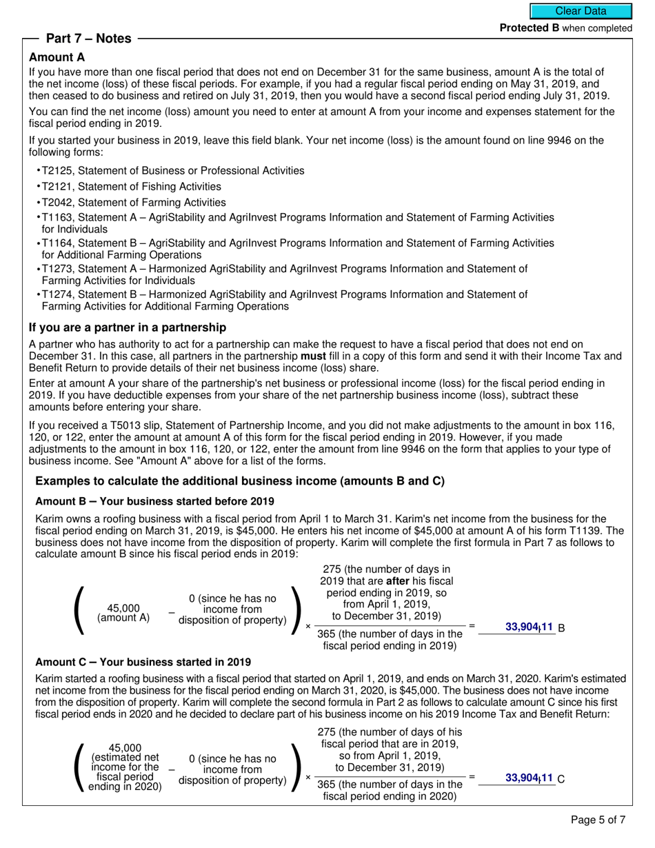 Form T1139 Reconciliation of 2019 Business Income for Tax Purposes - Canada, Page 5