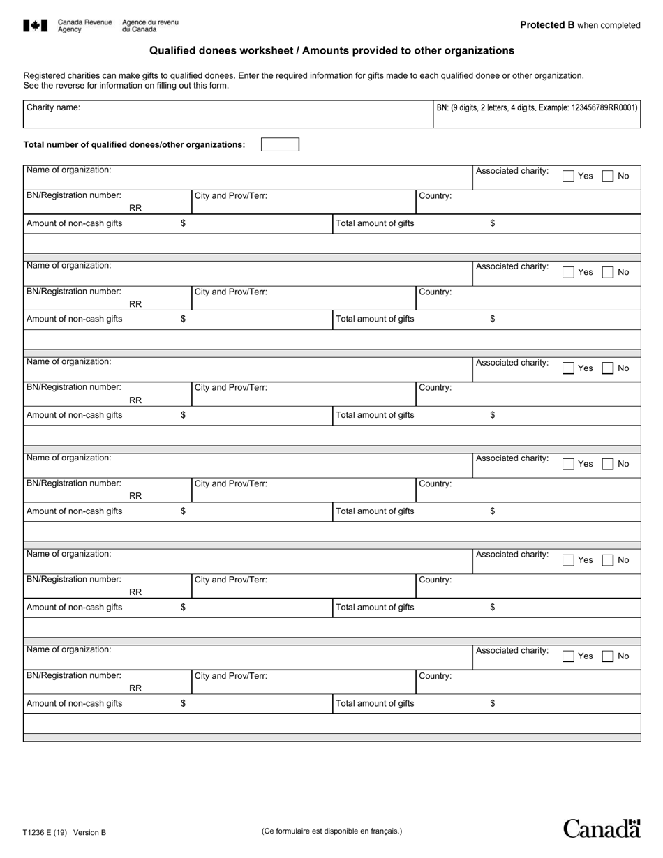 Form T1236 Qualified Donees Worksheet / Amounts Provided to Other Organizations - Canada, Page 1