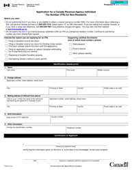 Document preview: Form T1261 Application for a Canada Revenue Agency Individual Tax Number (Itn) for Non-residents - Canada