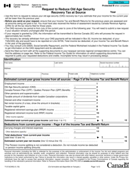 Form T1213(OAS) Request to Reduce Old Age Security Recovery Tax at Source - Canada