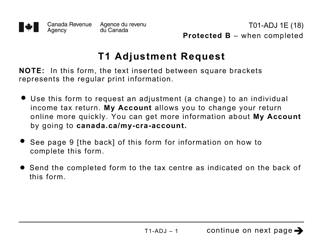 Form T1-ADJ T1 Adjustment Request - Large Print - Canada