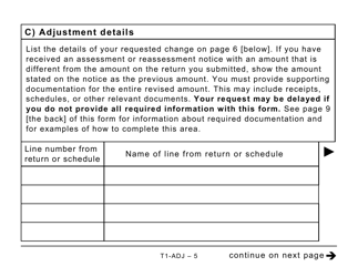 Form T1-ADJ T1 Adjustment Request - Large Print - Canada, Page 5