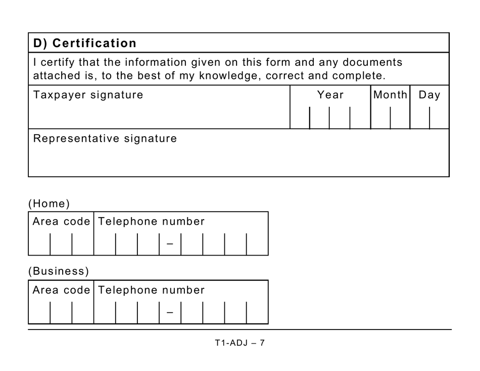Form T1ADJ Fill Out, Sign Online and Download Printable PDF, Canada
