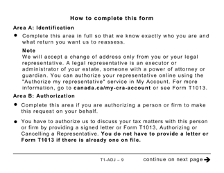 Form T1-ADJ T1 Adjustment Request - Large Print - Canada, Page 9