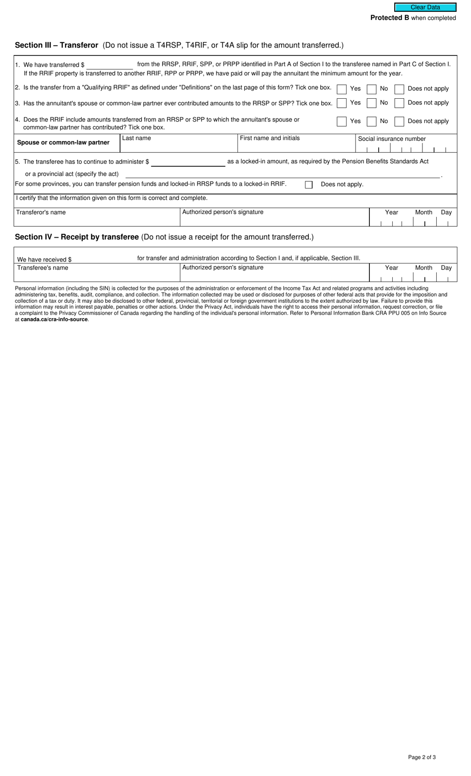 Form T2033 Direct Transfer Under Subsection 146.3(14.1), 147.5(21) or 146(21), or Paragraph 146(16)(A) or 146.3(2)(E) - Canada, Page 2