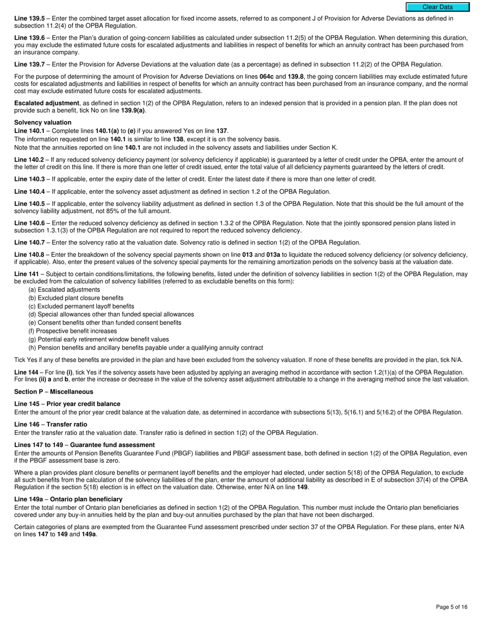 Form T1200 Actuarial Information Summary - Canada, Page 5