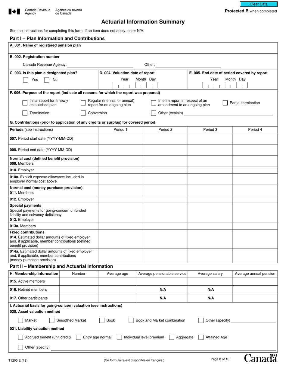 Form T1200 Actuarial Information Summary - Canada, Page 8