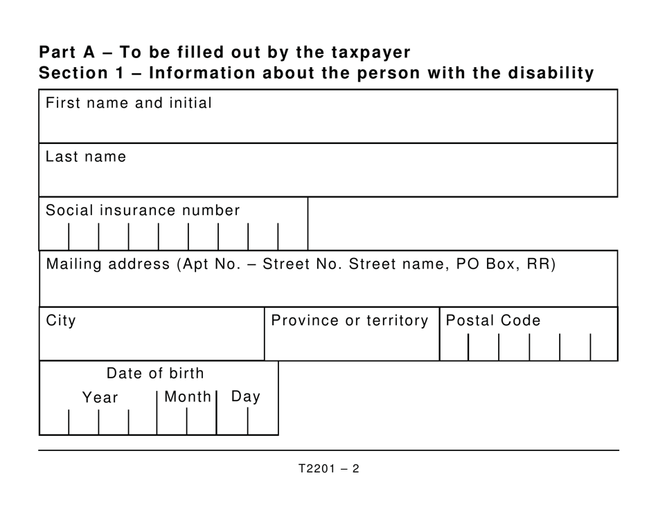 Form T2201 Disability Tax Credit Certificate - Large Print - Canada, Page 2