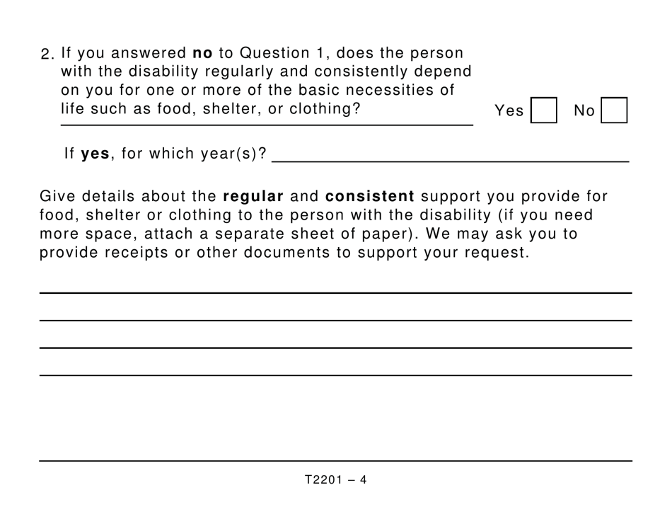Form T2201 Disability Tax Credit Certificate - Large Print - Canada, Page 4
