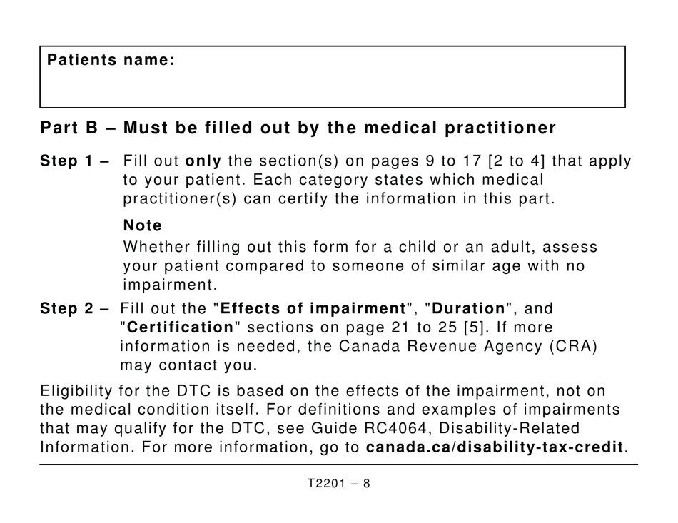 Form T2201 Disability Tax Credit Certificate - Large Print - Canada, Page 8