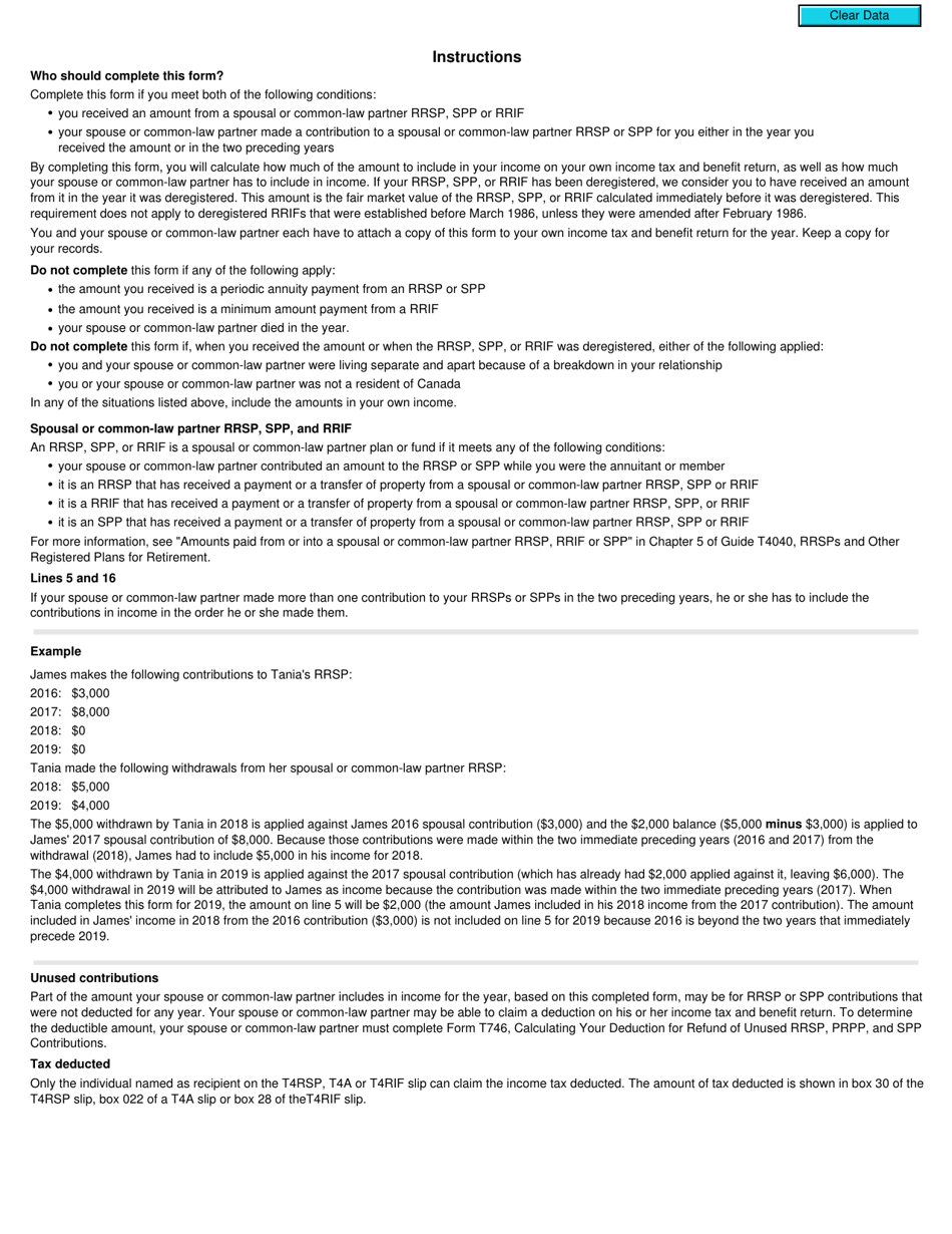 Form T2205 Amounts From a Spousal or Common-Law Partner Rrsp, Rrif or Spp to Include in Income - Canada, Page 2