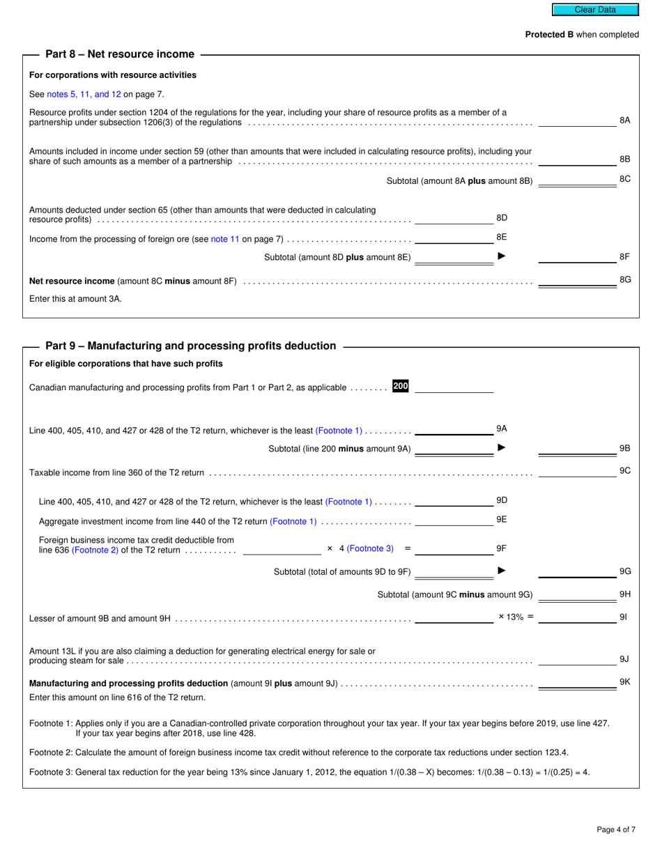 Form T2 Schedule 27 Calculation of Canadian Manufacturing and Processing Profits Deduction (2019 and Later Tax Years) - Canada, Page 4