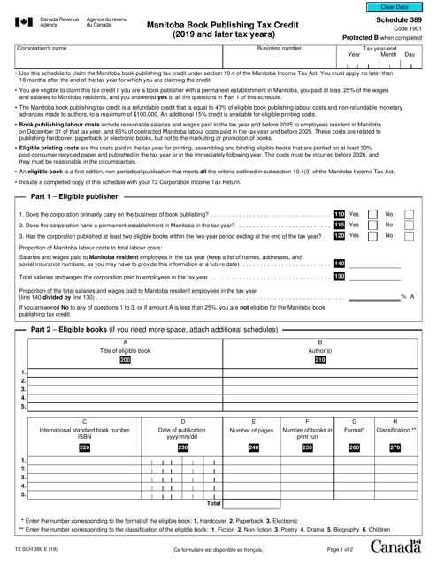 Form T2 Schedule 389  Printable Pdf
