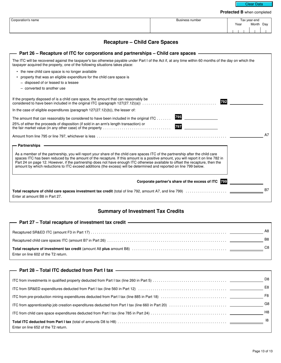 Form T2 Schedule 31 Investment Tax Credit - Corporations (2019 and Later Tax Years) - Canada, Page 13