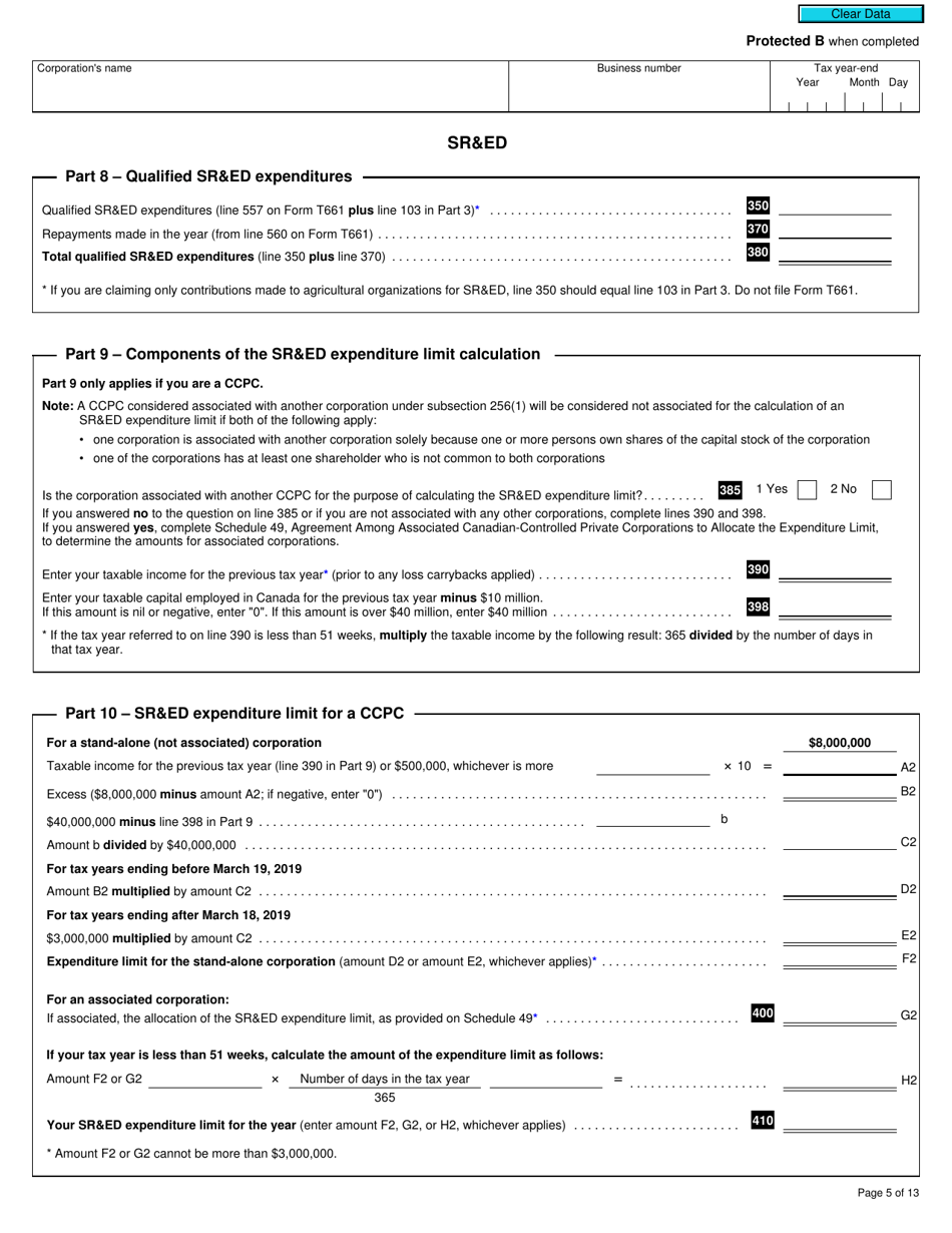 Form T2 Schedule 31 Investment Tax Credit - Corporations (2019 and Later Tax Years) - Canada, Page 5