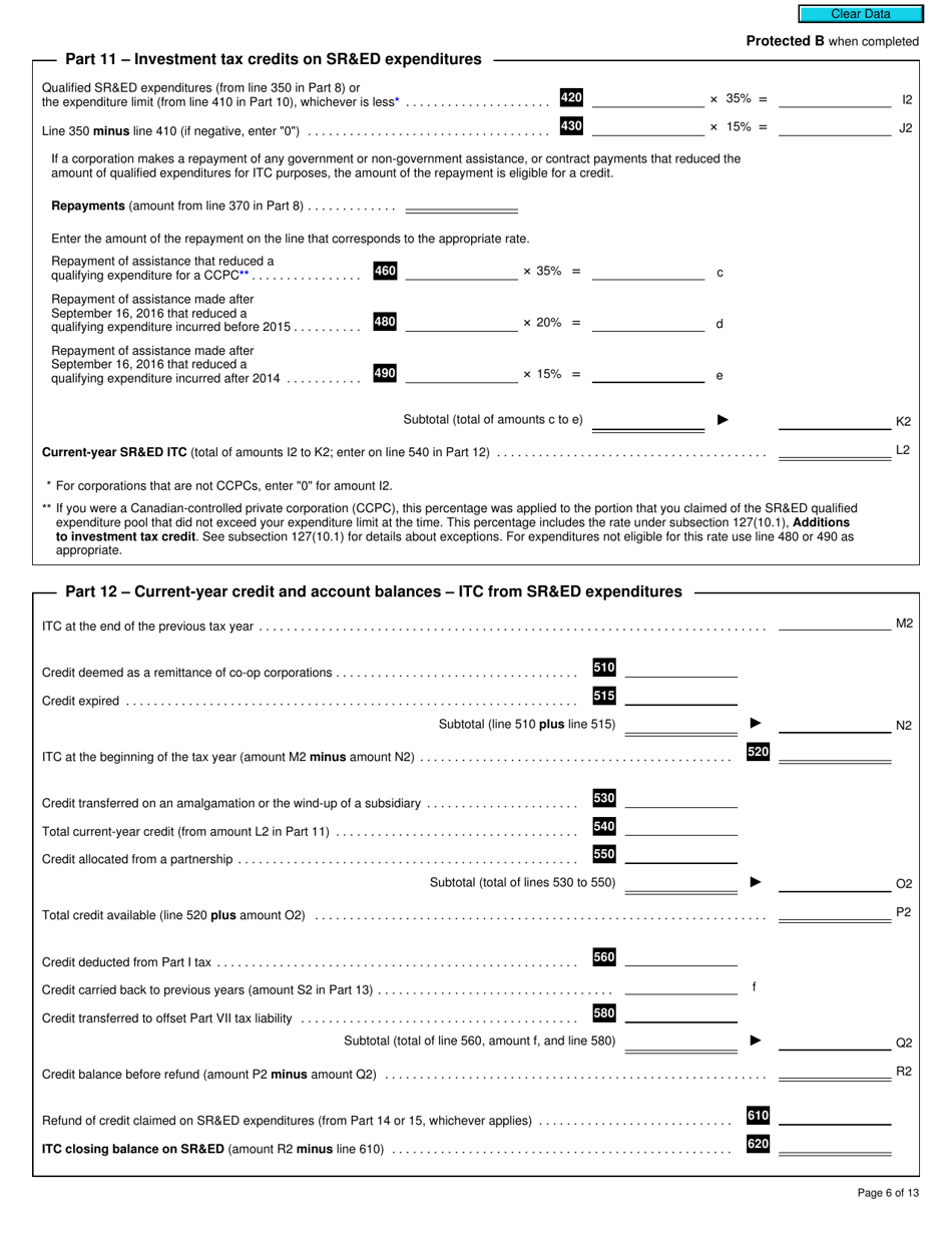 Form T2 Schedule 31 Investment Tax Credit - Corporations (2019 and Later Tax Years) - Canada, Page 6