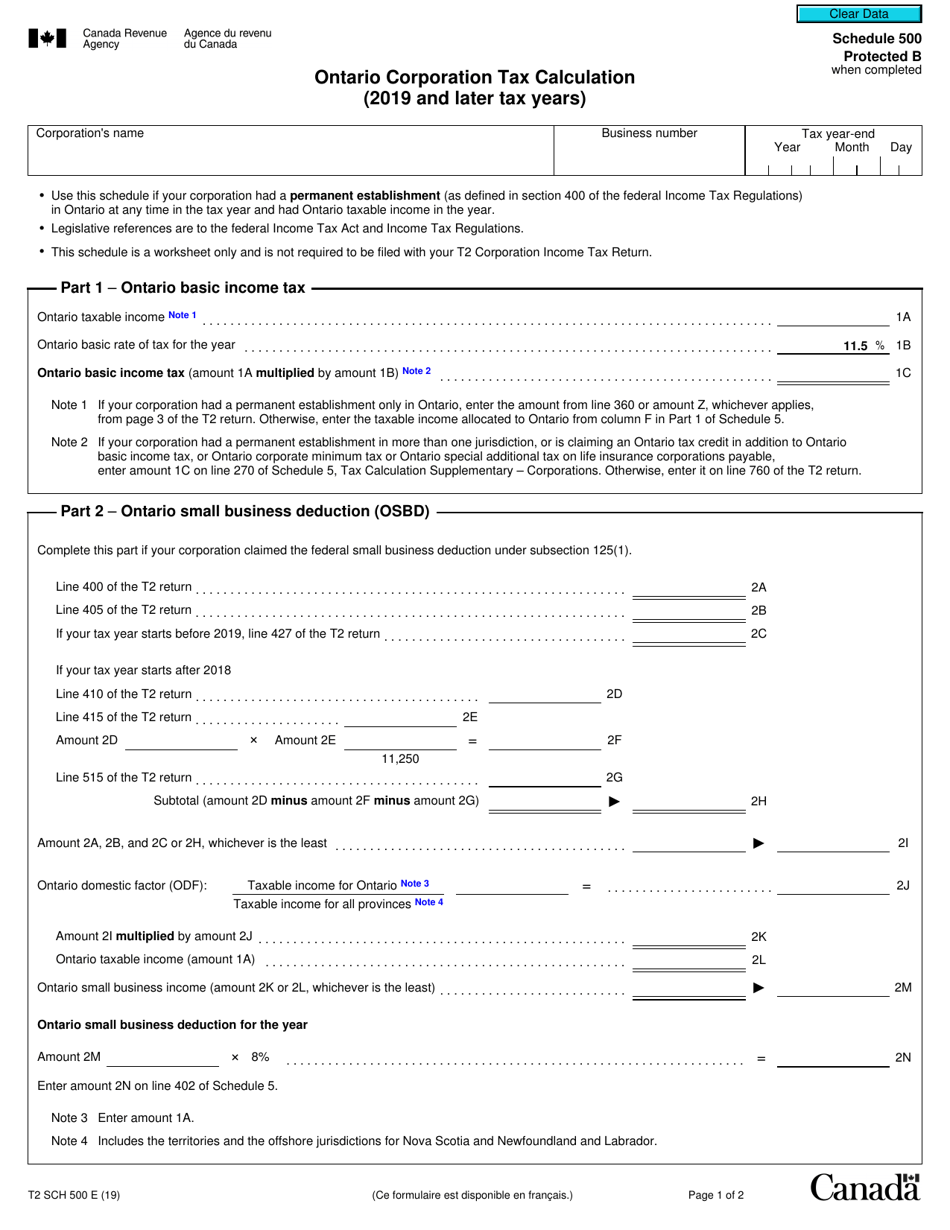 Form T2 Schedule 500 - Fill Out, Sign Online and Download Fillable PDF ...