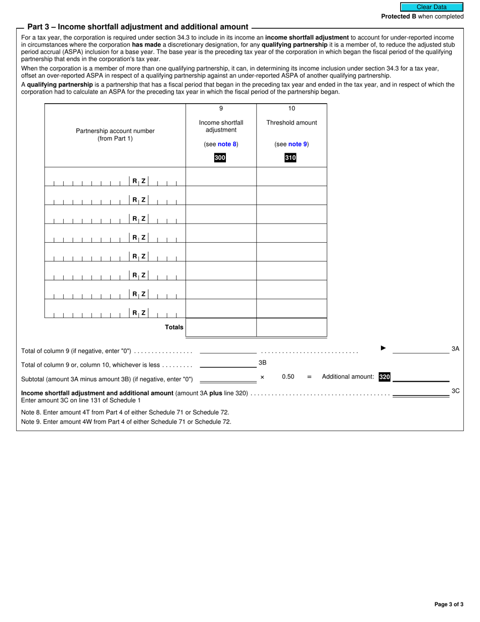 Form T2 Schedule 73 Income Inclusion Summary for Corporations That Are Members of Partnerships (2019 and Later Tax Years) - Canada, Page 3