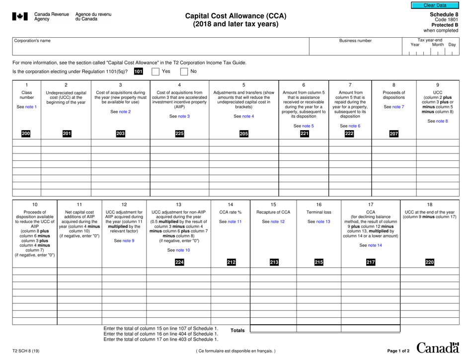 Form T2 Schedule 8 Capital Cost Allowance (Cca) (2018 and Later Tax Years) - Canada, Page 1