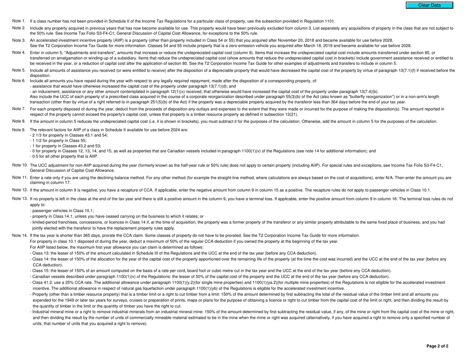 Form T2 Schedule 8 Capital Cost Allowance (Cca) (2018 and Later Tax Years) - Canada, Page 2