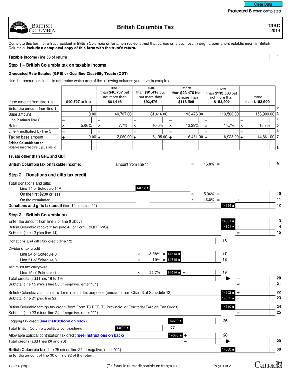 Form T3BC Download Fillable PDF or Fill Online British Columbia Tax 2019 Canada Templateroller