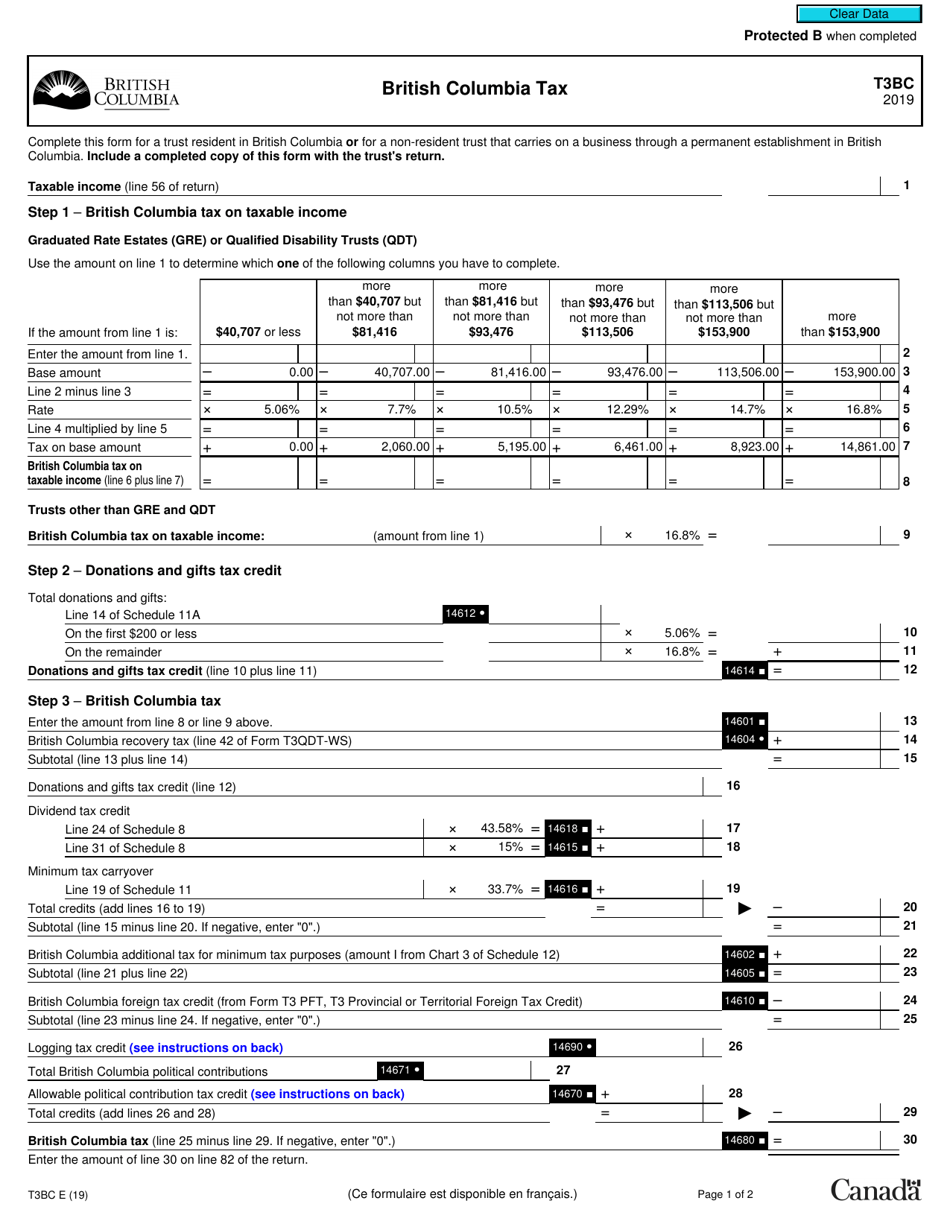 Form T3BC British Columbia Tax - Canada, Page 1