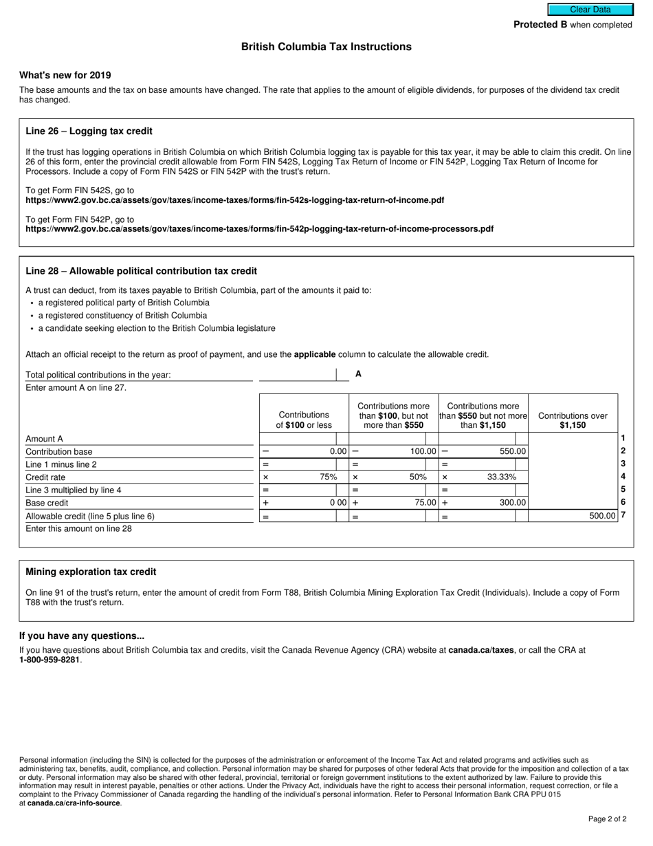 Form T3BC British Columbia Tax - Canada, Page 2