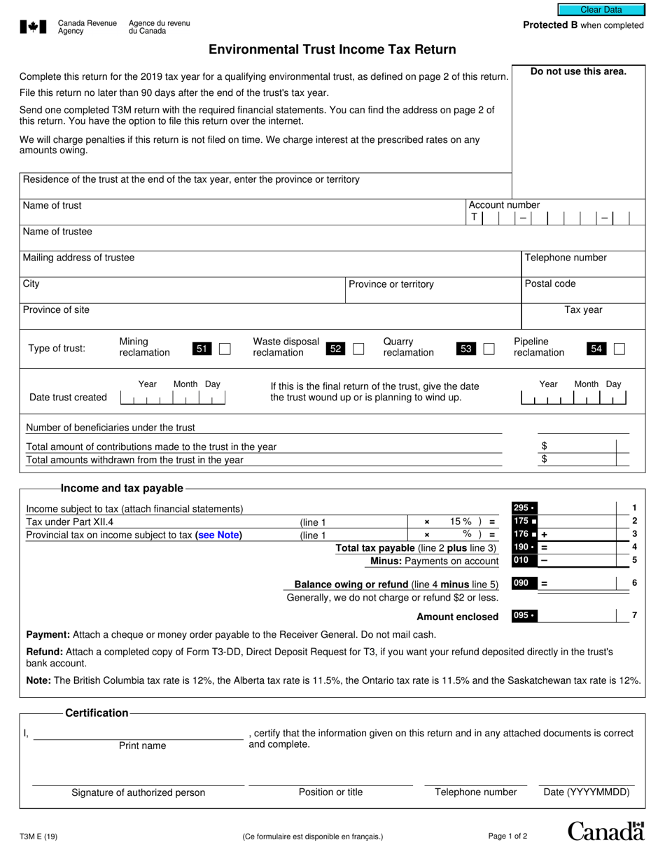 Form T3M Environmental Trust Income Tax Return - Canada, Page 1