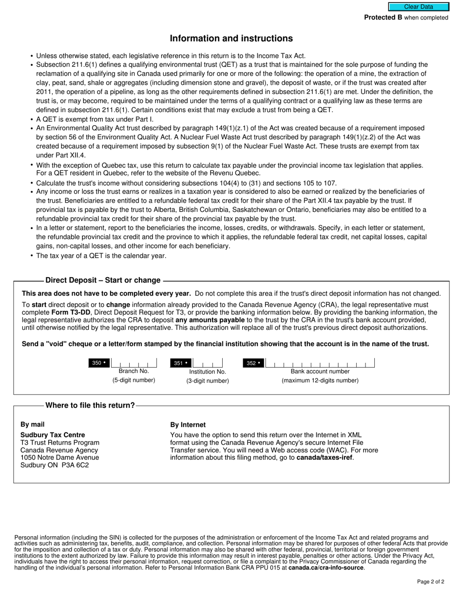 Form T3M Environmental Trust Income Tax Return - Canada, Page 2