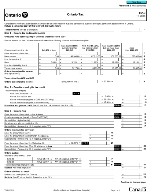 Form T3ON 2019 Printable Pdf