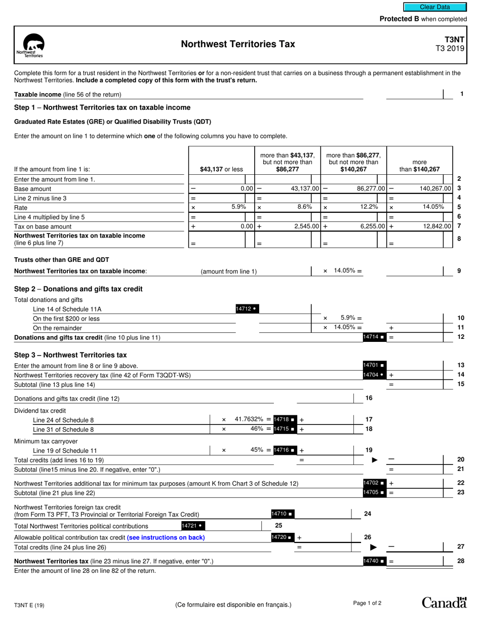 Form T3NT Northwest Territories Tax - Canada, Page 1